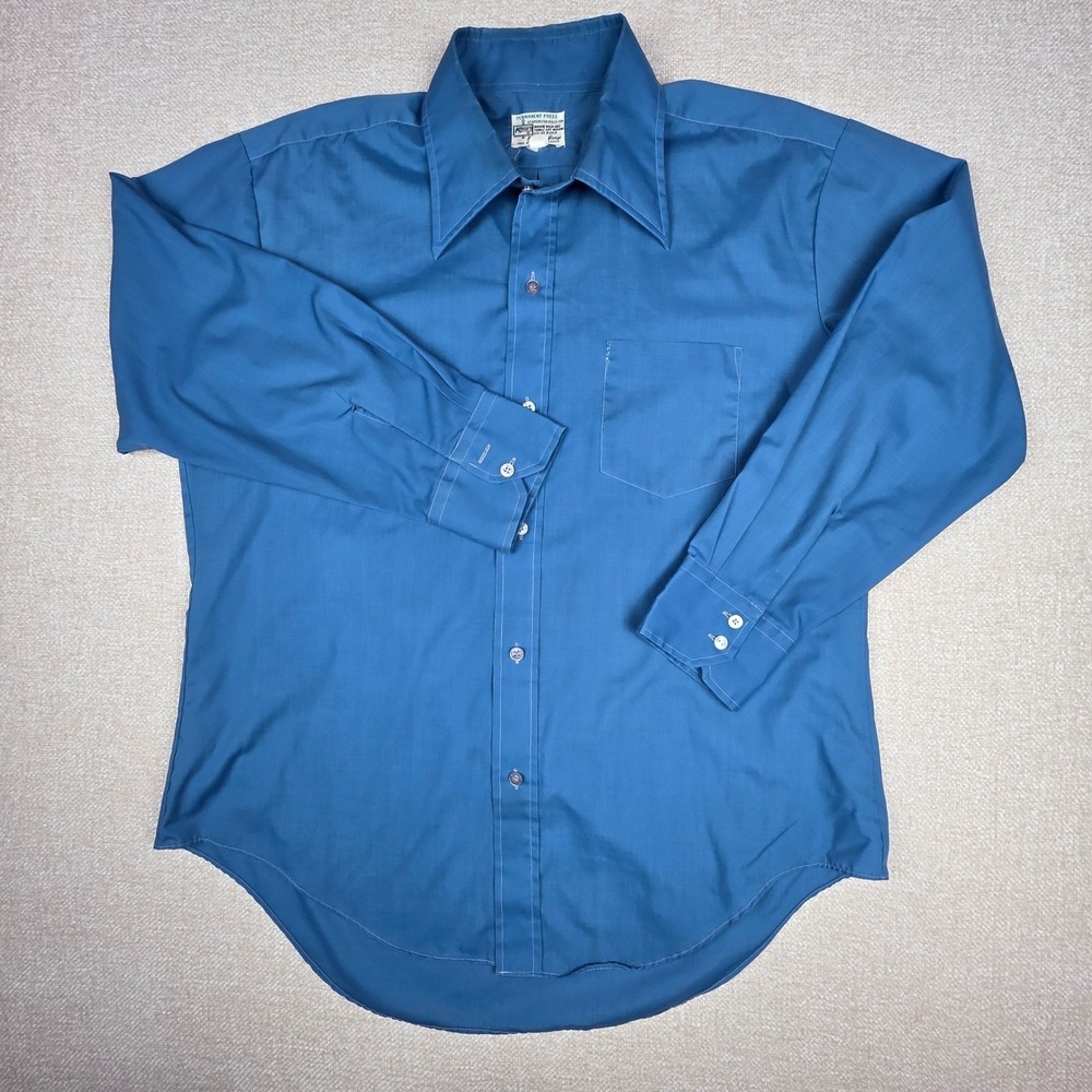 Vintage Kmart Permanent Press Blue Button Down‎ Shirt Mens 16.5-33 Long Sleeve - Picture 2 of 9